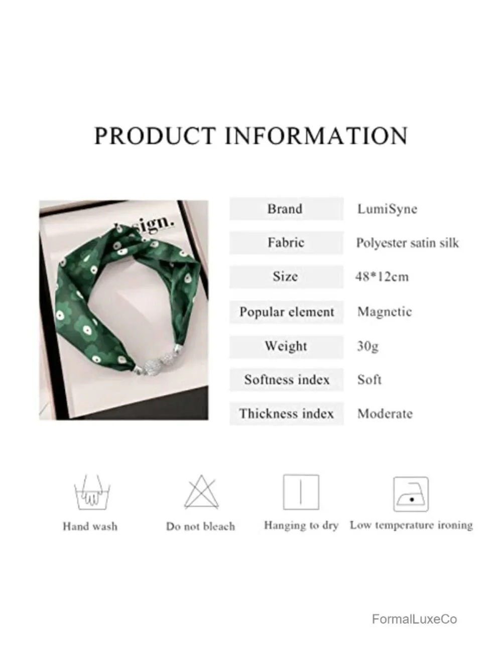 Women Magnetic Silk Scarf Necklace with Rhinestone Buckle Fashion Neckerchief